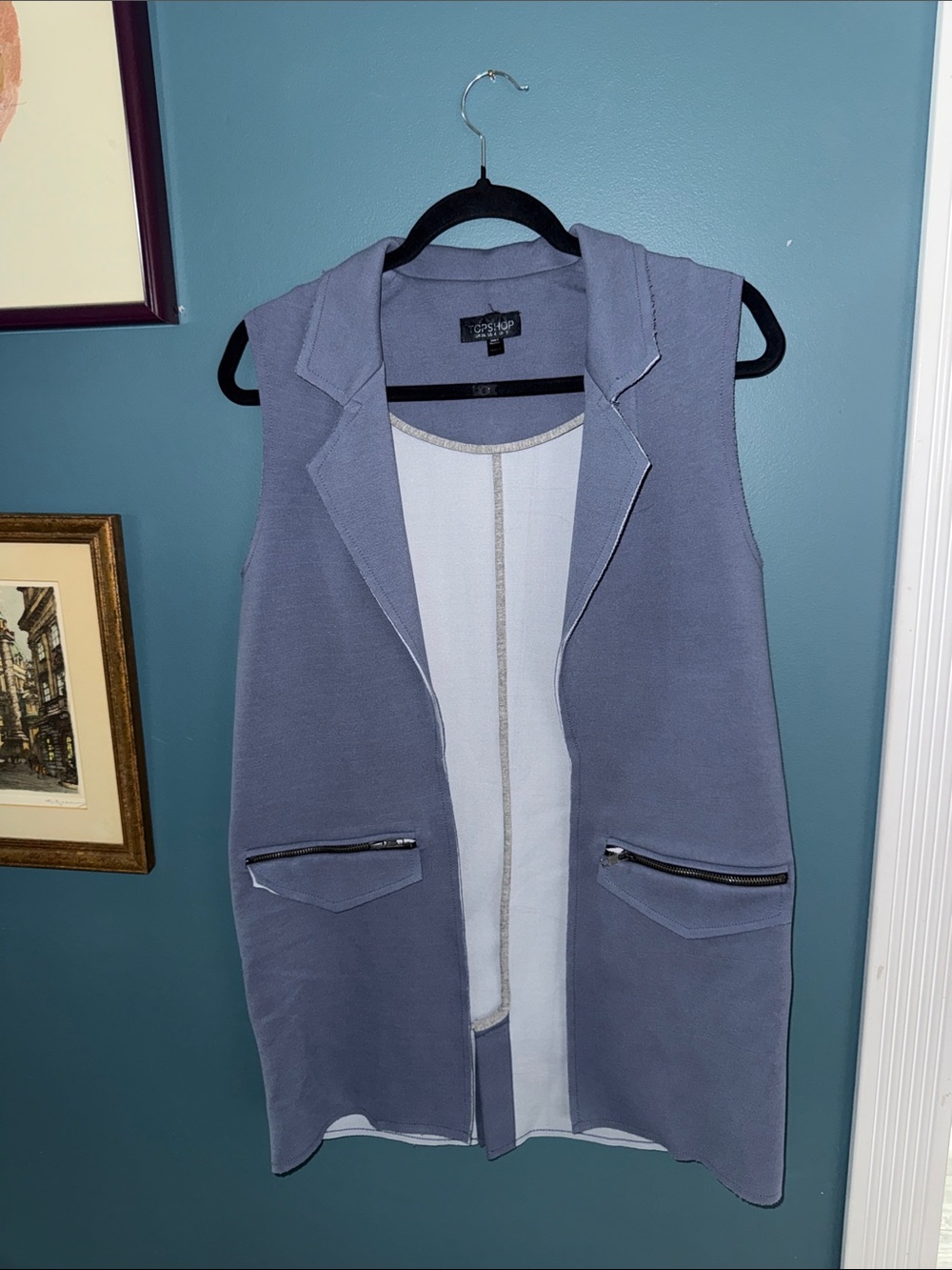 Topshop Sleeveless Open Front Vest in Dusty blue